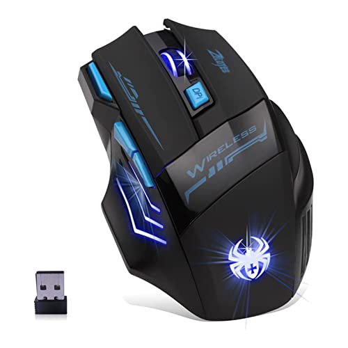 Lychee - Wireless Optical Gaming Mouse, Lychee 2.4GHZ 4 DPI Adjustable USB Gaming Mice with Fire Key & Cool Blue Light for PC LaptopMac,Windows 2000/XP/7/8/10/Vista Wonderful Christmas Xmas Gift