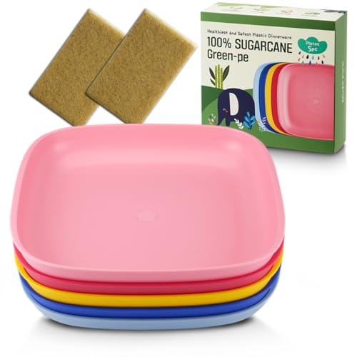ZUCKERROHR Kinder Teller 5er Pack (20 cm) - Bio Geschirr für Kleinkinder - LFGB & USDA zertifiziert - Mikrowellen und Spülmaschinenfest - BPA-frei, Wiederverwendbar, Leicht & Bruchfest - Multi