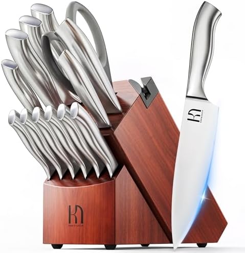 KnifeSaga Kitchen Knife Block Set, Enduring Sharpness Premium Kni...