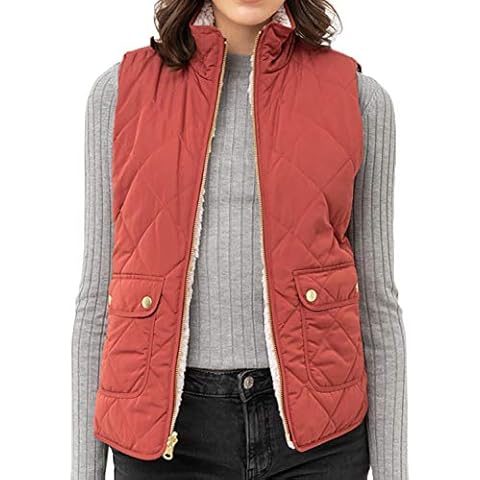 ALLLA Reversible Quilted Sherpa Fleece Fur Zip up padding Vest Jacket for Womens (S-3X) Cover