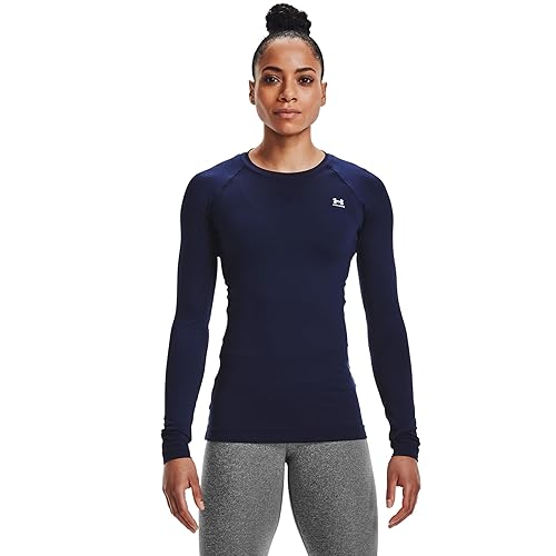Under Armour Authentics Long Sleeves Crew Neck T-Shirt Chemise, Bleu Marine (410)/Blanc, L Femme Under Armour Authentics Long Sleeves Crew Neck T-Shirt Chemise, Bleu Marine (410)/Blanc, L Femme