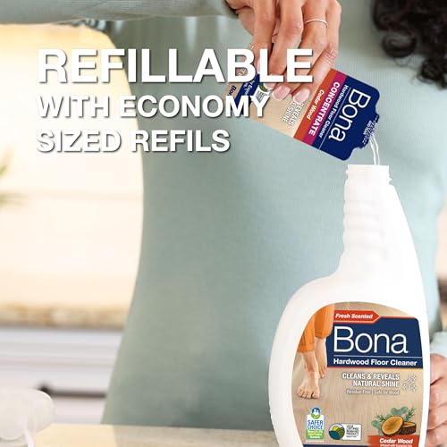 Image of Bona Hardwood Floor Cleaner Spray - 32 fl oz - Cedar Wood - Includes Filled Bottle + Concentrate Refill for Hardwood Floor Cleaning