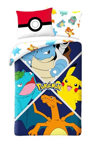 Parure de Lit Pokemon Évolution pour Enfant, Housse de Couette Réversible 140x200 cm + Taie...