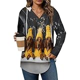 Dachshund Bathing in Bathtub Hoodies for Women V Neck Pullover Sweatshirts Long Sleeve Shirts Fashion Tops