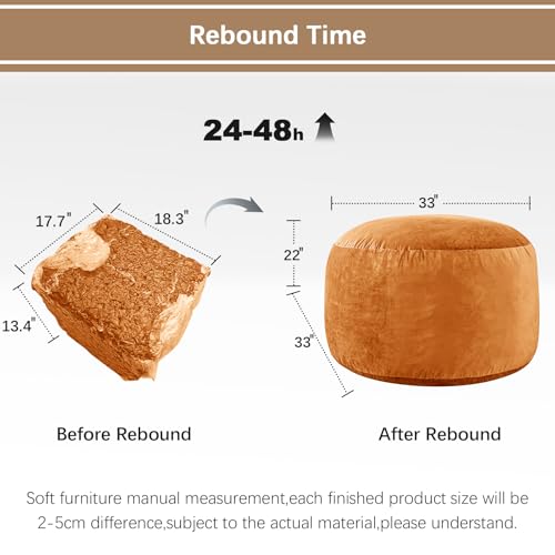 Image of Bean Bag Chairs for Adults - Memory Foam Furniture BeanBag Chair - Kids /Teens Sofa with Soft Micro Fiber Cover - Round Fluffy Couch for Living Room Bedroom College Dorm - 3 ft, Golden Brown