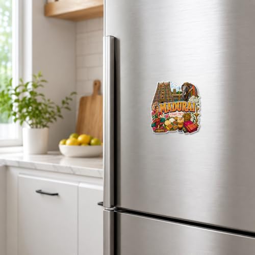 Image of Zesta Wooden Fridge Magnets Set | Refrigerator Decor Magnets for Kitchen | India Souvenir Fridge Magnet Collection | Wooden Magnet for Fridge Door Decoration (Madurai)