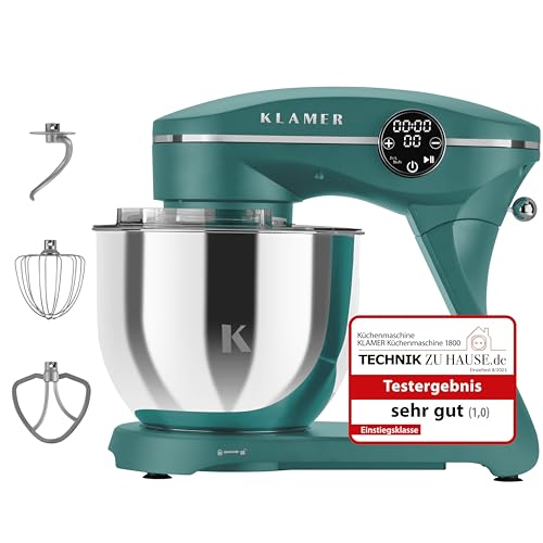 KLAMER Küchenmaschine 1800W, Knetmaschine Brotteig mit 6L...