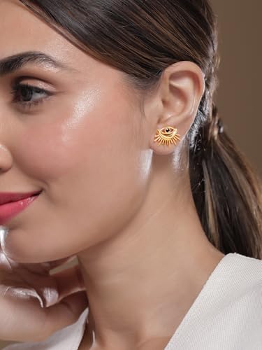 Image of Rubans Gold-Plated Evil Eye Stainless Steel Stud Earrings for Women & Girls | Studs Fashion Western Designer Jewellery Statement Gift
