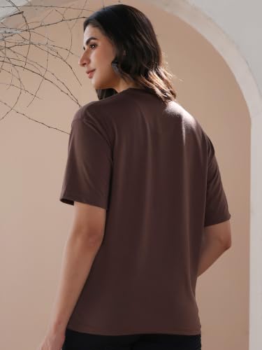 Image of CHKOKKO Oversized T-Shirt for Women Cotton Blend Soft Loose Fit Tshirt Top for Summer Half Sleeves Drop Shoulder Trendy Stylish Solid for Casual Streetwear, Outings or Travel