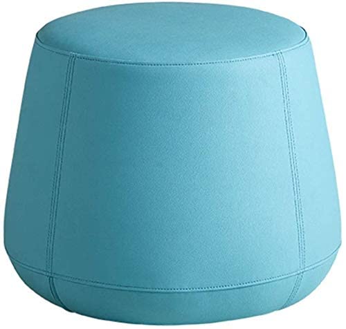 Tabouret en cuir bleu et bois massif 50cm pour salon