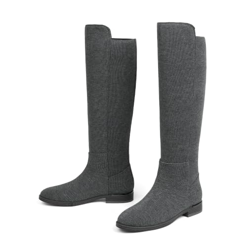 Image of Modatope Rounded Toe Flat Stretchy Dress Knee High Boots Side Zipper