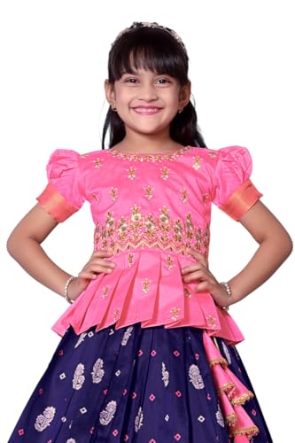 Image of Wommaniya Impex New south Indian traditional pattu pavadai Jecquard Lehenga choli for girls dress