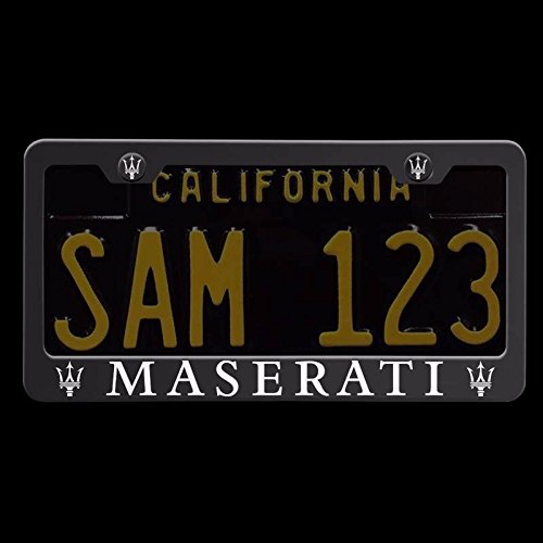Laser Engraved License Plate Frame Made of Industrial Grade Powder Coated Black Matte Black Stainless Steel w/Caps and Accessories