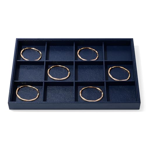 Blue Leather Jewelry Trays Bracelets Tray Stackable Jewelry Organizer Trays for Drawer 12 Grids Bracelet Holder For Bracelet Bangle Earrings Watches Storage(Blue)