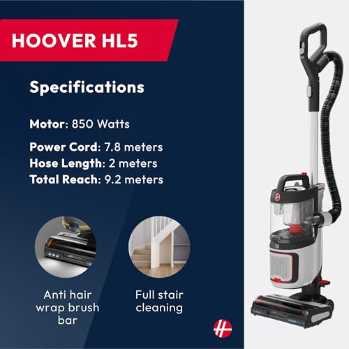 Hoover HL5 Upright Vacuum Cleaner - Powerful Suction with Push&Lift Portable Mode, Anti Hair Wrap, LED Lights, Hepa Filter, Corded, 850w [HL500HM] - 11