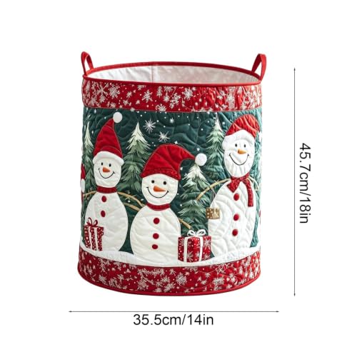 Christmas Large Capacity Laundry Basket with Handles 14x14x18in | Christmas Snowman Quilted Fabric Hamper for Clothes Blankets Holiday Clothes Organizer Storage Container for Bathroom Bedroom - image 3