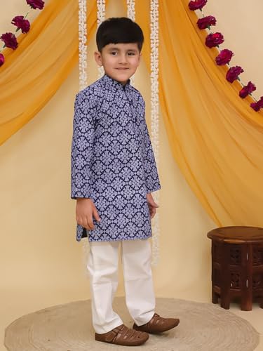 Image of AJ DEZINES Boys Cotton Full Sleeve Printed Kurta Pajama Set for Kids - Ethnic wear | Special Occasion & Traditional Outfit |Boys Kurta Pyjama Set - Regular Fit