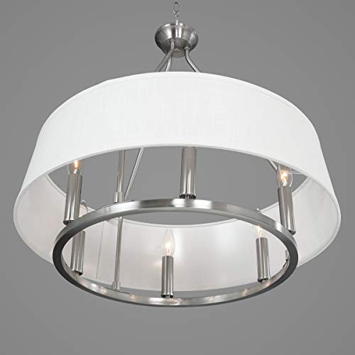 Cherish Collection 6-Light White Linen Shade Coastal Chandelier Light Brushed Nickel - Image 10