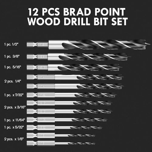 Macxcoip HEX SHANK-12PCS Brad Point Wood Drill Bit Set thumb #5