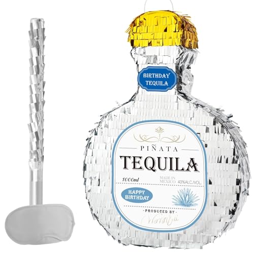 WERNNSAI Tequila Bottle Pinata - Tequila Cheers Party Pinata with Blindfold and Stick Game for Adults Party Decoration Supplies for Women Men Birthday Anniversary Wedding Bachelor New Year Decorations