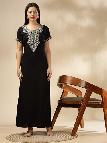 Image of 9shines Label Stylish Alpine Nighty Maxi for Women | Full Length Trendy Nightgown | Premium Nightdress | Nightwear | Heavy Embroidery Nighty with Pockets(2891)