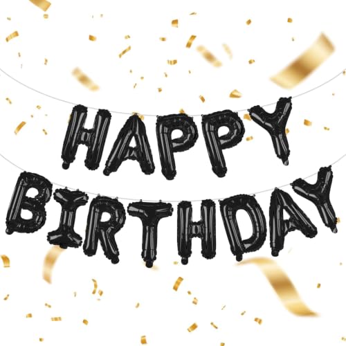 Image of Black Happy Birthday Banner Balloons 16 Inch Mylar Foil Letters