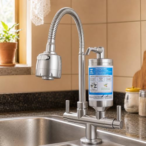 Torneira de Cozinha com Filtro Integrado Bica Flexível e Móvel Corpo em Abs Acabamento Cromado para Pia e Bancada