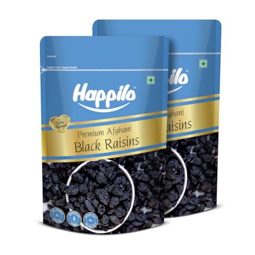 Image of Happilo Premium Afghani Black Raisins with Seeds 250g |Healthy Snacks, Dry fruits, Kishmish| Rich in Fiber, Antioxidants, Zero Cholesterol (Pack of 2)