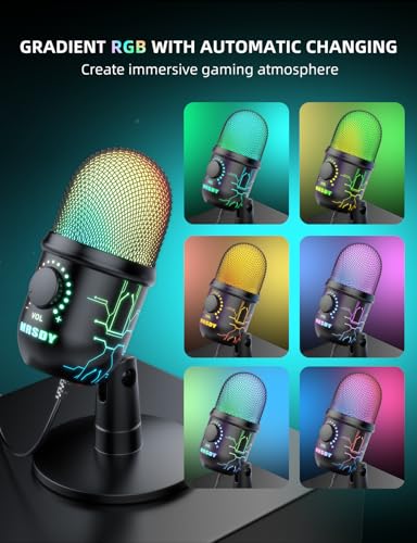 Image of MRSDY USB Gaming Microphone for PC with Noise Reduction, Mute, Gain, RGB | Condenser Mic, Headphone Jack, Suitable for PC, Computer, PS4, PS5, Mac, Streaming, Podcasting, Recording, YouTube, Discord