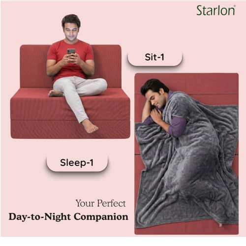 Image of Starlon 2 Seater Foldable Sofa Cum Bed 3-in-1 with Washable Jute Fabric Cover, Space Saving Guest Bed for Living Room & Apartment, Pre-Assembled Royal Maroon 4x6 Ft