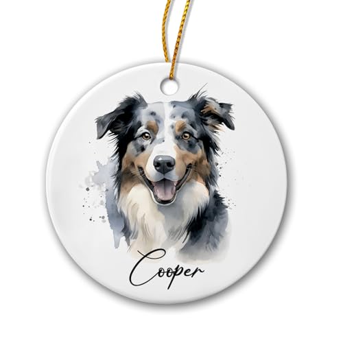 Australian Shepherd Ceramic Ornament: Custom Dogs First Christmas, Personalized for Lovers - Dog Mom Dad Gift