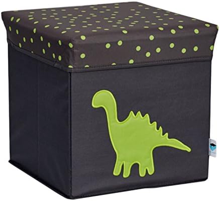 Store. It 672043 Stool for Children, Toy Box, Reinforced with MDF Dinosaurs 35x35x35 cm Black Ripstop Polyester Maximum Load 80 kg – Grey and Green