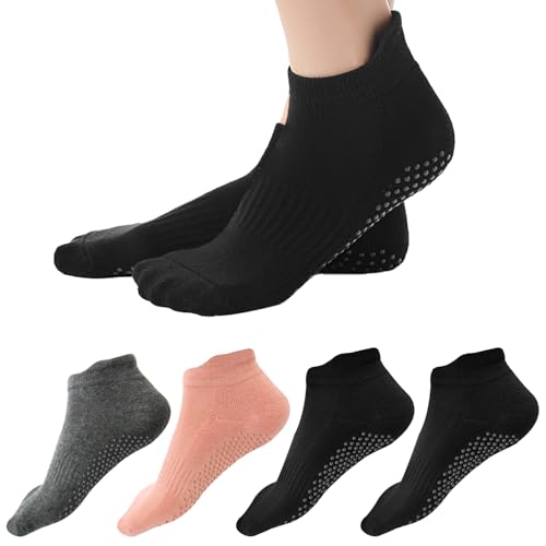 Soleeya 4 Paires Chaussettes Antidérapantes Femme Pilate Yoga EU ...