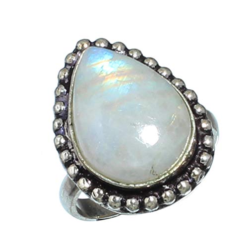 Bague pierre de lune arc-en-ciel en argent 925 fait main