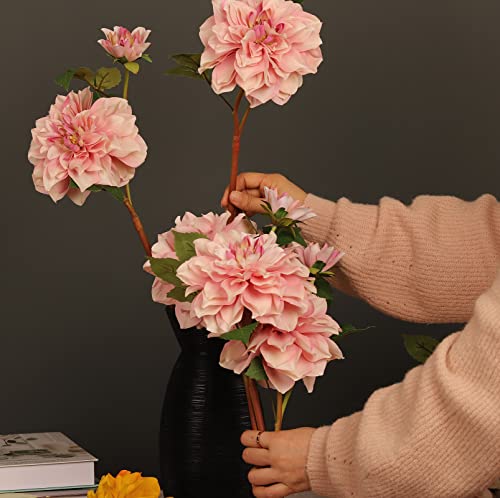 Glsateman Artificial Silk Flowers Dahlia 24'In Long Stem Flower 5 Pcs,Suitable For Wedding Decoration Bouquets,Core Decorations,Home Furnishings(Dark Pink) #TOP5