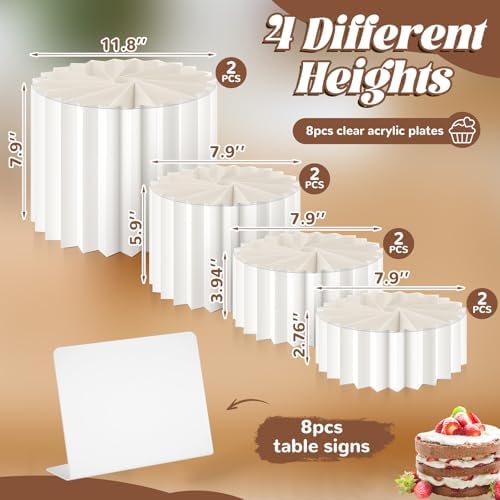 Marsui 8pcs Buffet Risers Food Display for Dessert Table Cake Riser Display Stands Acrylic Foldable Cardboard Cake Stands Tall Columns for Parties Birthday Wedding Pillars Decoration