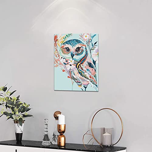 Owl Wall Art Colorful Abstract Owl Pictures Canvas Print Paintings Home Artwork Framed For Office Bedroom Bathroom Framed 12X16 Inch #TOP2