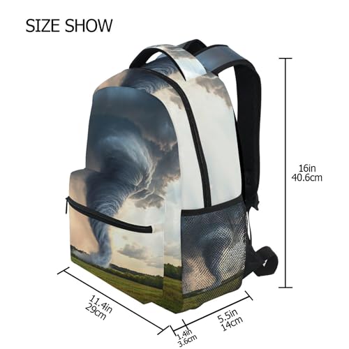 Grey Tornado Lightning Storm Cloud Backpack Laptop Tablet Travel Elementary School Bags with Name Tag for Boys and Girls3