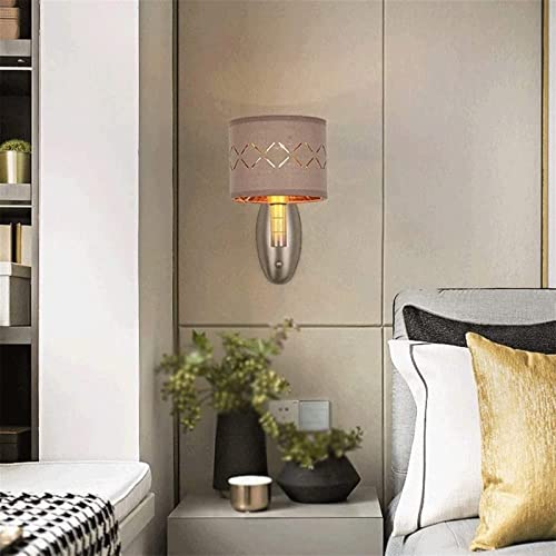 Aplique de pared de tela nórdica y hierro para iluminación de lectura en dormitorio 3