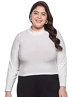 wild U Women Western Plus Size Stylish Rib High Neck Latest Trendy Crop Top (White, Size : 5XL)