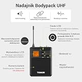 Bezprzewodowy system mikrofonowy TONOR UHF z podwójnymi mikrofonami nausznymi, nadajnikami Bodypack, odbiornikiem akumulatorowym, 4x5 kanałów, zasięg 90 m, do nagrywania mowy, głośników PA