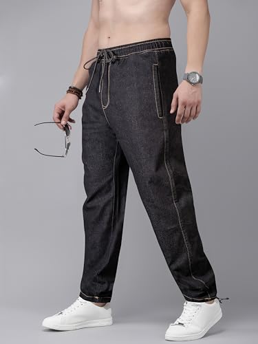 Image of Men's Comfort Fit Denim Lycra Joggers Jeans Stretchable High Rise Relaxed Fit Available in Dark Blue Navy Blue Light Blue Full Length Soft Fabric Machine Wash