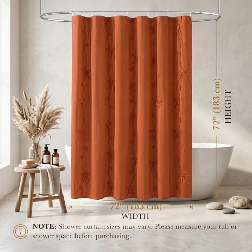 Orange Bow Shower Curtain with Cording Bow Embroidery 72x72 Inches by Seasonwood - Used condition - Image 7