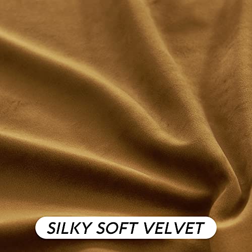 Image of RYB HOME Gold Brown Velvet Curtains 63 inches Length with Hook Belt | Soft Fabric, Room Darkening, Thermal Insulated, Luxurious Home Decor, Drapes for Living Room Bedroom, W42 x L63, 2 Panels
