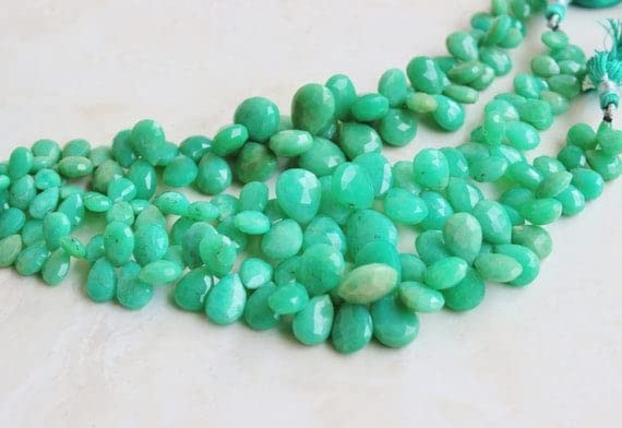 Chrysoprase perle briolette facettée 16.5mm pierre naturelle verte pour création bijou DIY