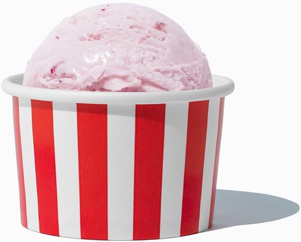 UNIQ 4 oz Striped Red Ice Cream Cups – Disposable Dessert Cups for Ice Cream Frozen Yogurt & Gelato – Small Paper Food Cups Leak Resistant – Bulk 1000 Pack for Party Catering & Business
