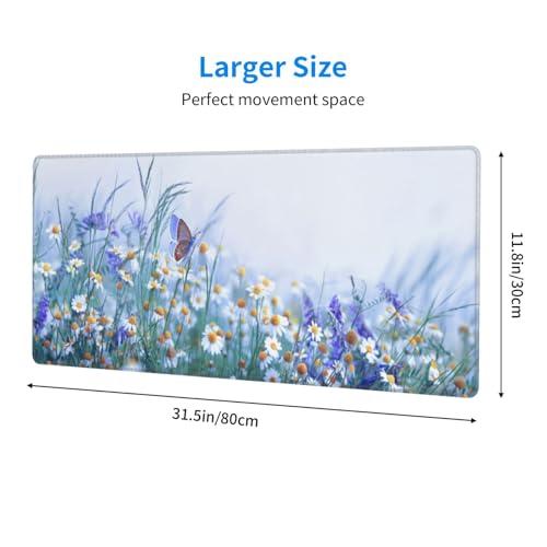 Image of Butterfly Large Gaming Mouse Pad, Extended Floral Mousepad, Big Long Flower Mouse Mat for Keyboard, Computer, (Purple, 31.5 * 11.8 in)
