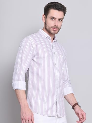 Image of Majestic Man Men Cotton Classic Slim Fit Opaque Striped Casual Shirt