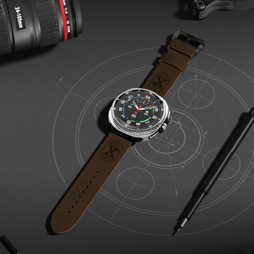 Image of Vintage Leather Band Compatible with Samsung Galaxy Watch Ultra Band 47mm (2025 /2024), 24mm Wide Crazy Horse Leather Strap for Galaxy Watch Ultra Men Women Retro Brown