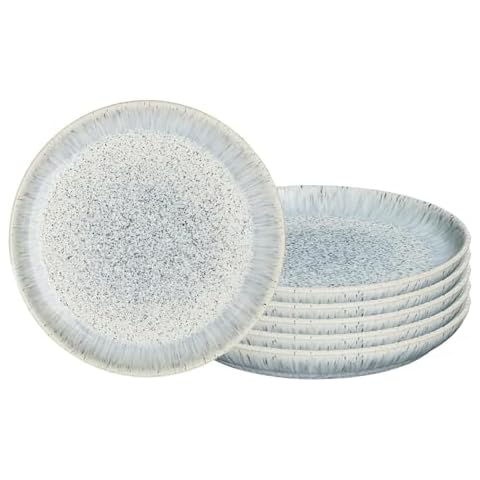 Denby - Halo Speckle Salad Plates Set of 6-8.25 Inch Dishwasher Microwave Oven Safe - Scratch Chip Resistant Lunch, Dessert Plates - Grey, Neutral, Blue Ceramic Stoneware Dinnerware Plates Set Cover
